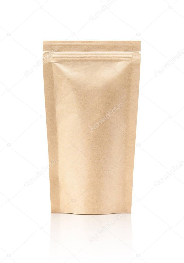 blank packaging recycle kraft paper pouch isolated on white background