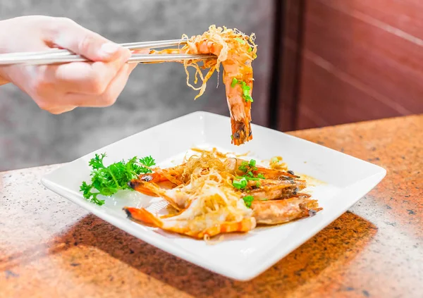 아시아 해산물 튀김 마늘과 새우 — 스톡 사진