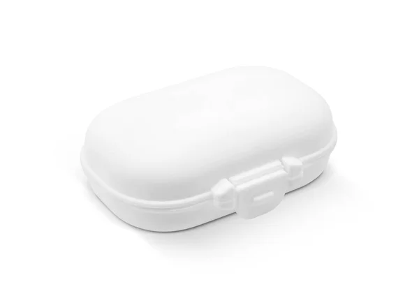 白い背景に分離された空白包装白いプラスチック製のソープディッシュ バー ボックス — ストック写真