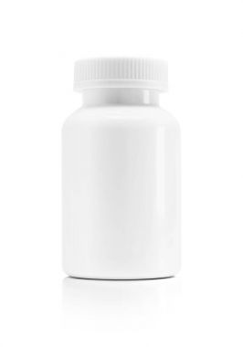 Boş beyaz arka plan üzerinde izole ek ürün için beyaz plastik şişe ambalaj