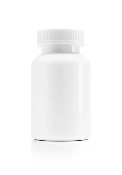 Kemasan kosong botol plastik putih untuk produk suplemen diisolasi pada latar belakang putih — Stok Foto