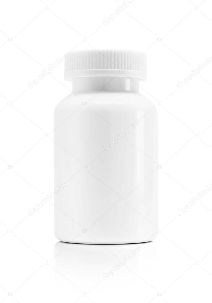 Blank packaging white plastic bottle for supplement product isolated on white background