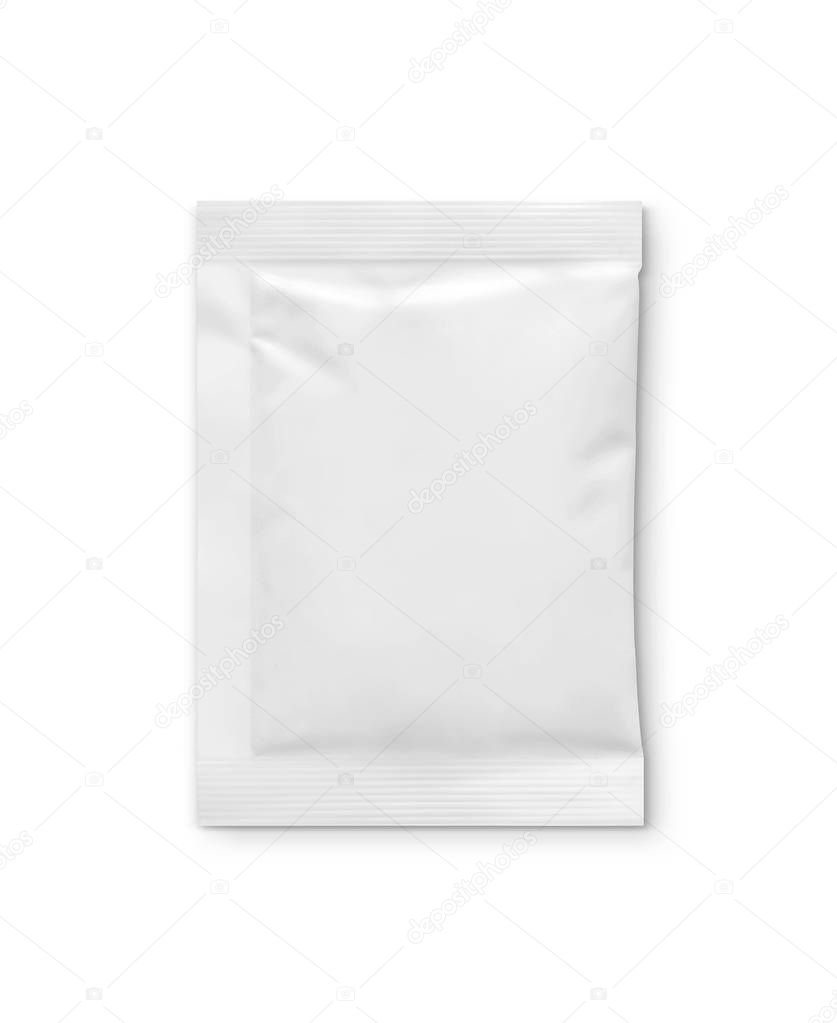 blank packaging paper sachet isolated on white background with clipping path
