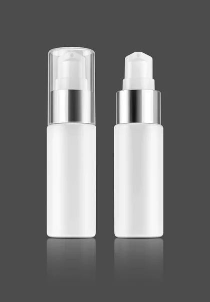 Blank packaging white plastic serum bottle isolated on gray back — Stock Photo, Image