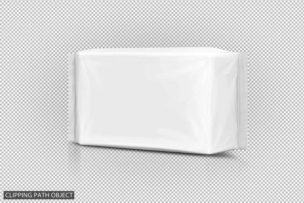Imballaggio in bianco carta salviette umidificate sacchetto isolato su sfondo griglia trasparenza virtuale — Foto Stock