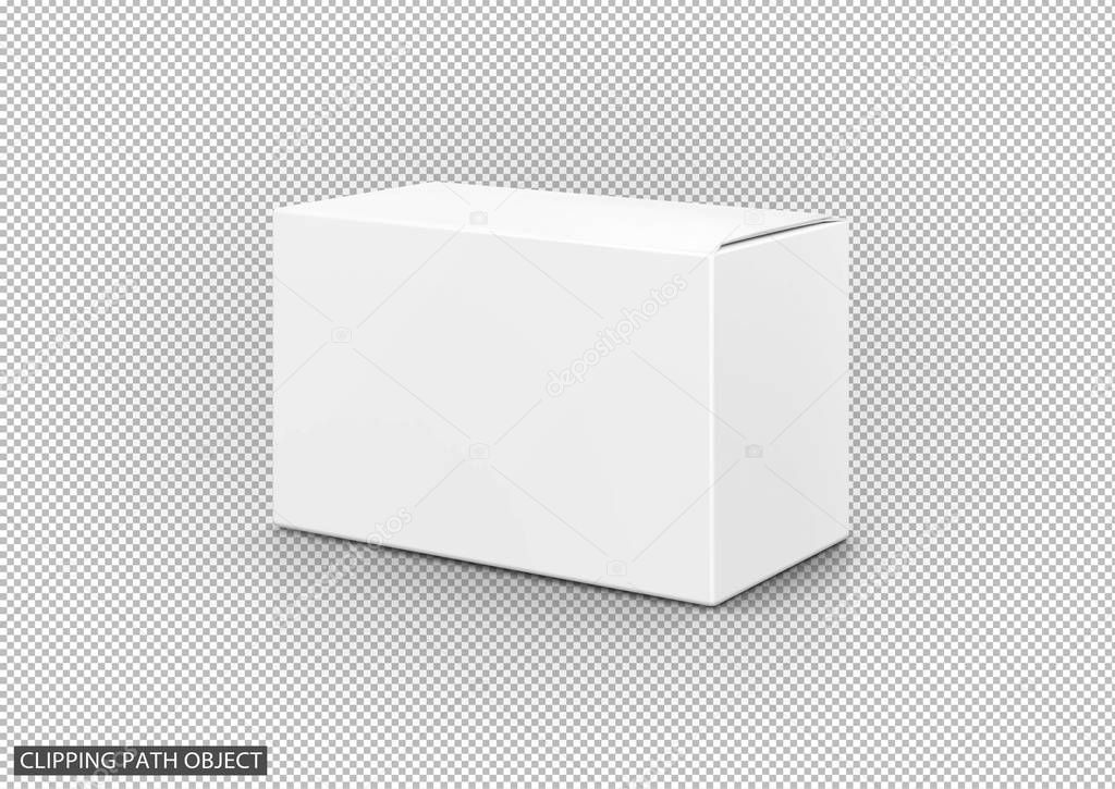 blank packaging white cardboard box isolated on virtual  transparency grid background