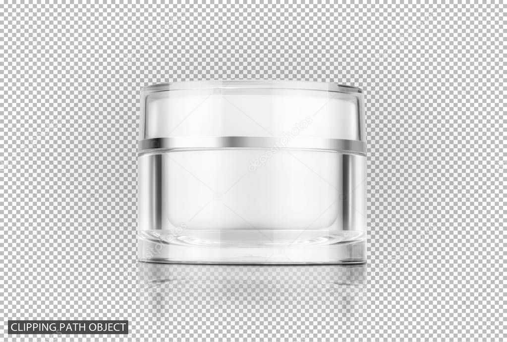 blank packaging clear cosmetic cream pot isolated on virtual  transparency grid background