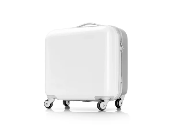 White plastic suitcase or luggage isolated on white background — Stock Photo, Image