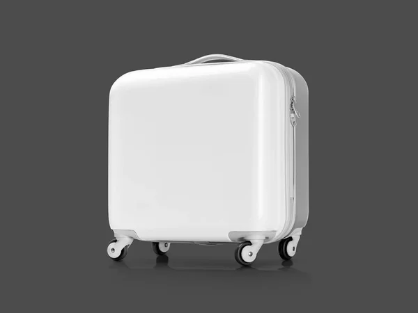 White plastic suitcase or luggage isolated on gray background — Stock Photo, Image