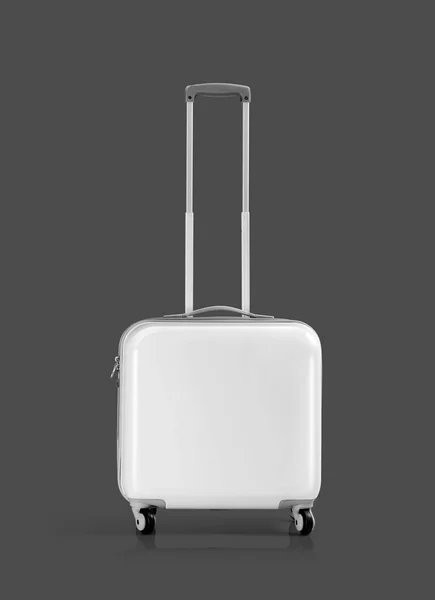 White plastic suitcase or luggage isolated on gray background — Stock Photo, Image