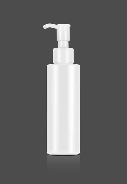 Puste opakowania kosmetyczne pompy butelki na białym tle na szarym tle — Zdjęcie stockowe
