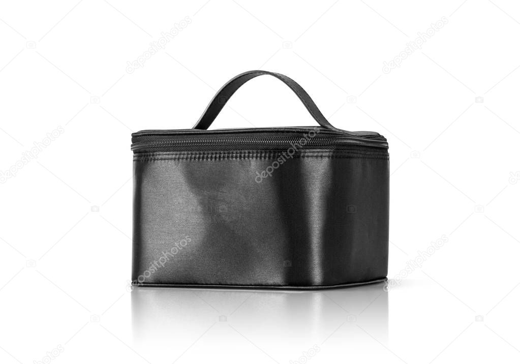 Black makeup cosmetic bag for woman isolated on white background