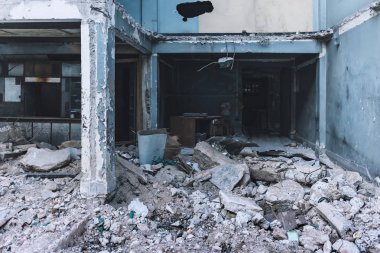 Abandoned broken horror apartment building clipart