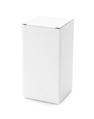 Ekoloji ürün tasarımı için beyaz karton kutu beyaz arkaplanda izole
