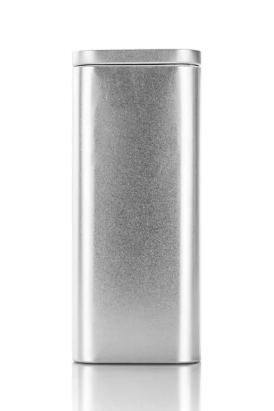 Leere Verpackung Silber Metallische Box Für Premium Produktdesign Attrappe Isoliert — Stockfoto