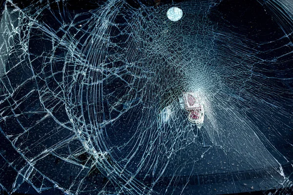 Cracked Glass Car Crash Accidental Selective Focusing Broken Glass Texture — Stock Photo, Image