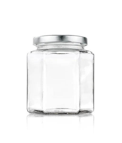 Blank Packaging Transparent Glass Bottle Silver Stainless Cap Isolated White — Stock Photo, Image