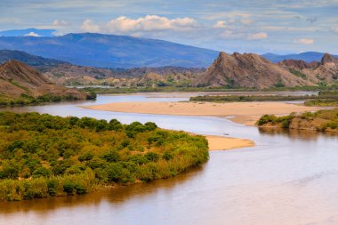 big river and rock mountains, magdalena river in colombia, latin clipart