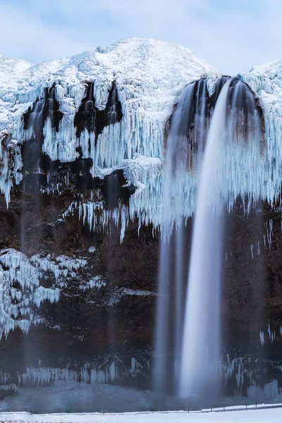 Island Seljalandsfoss Vodopád Zima Islandu Seljalandsfoss Vodopád Zimě — Stock fotografie