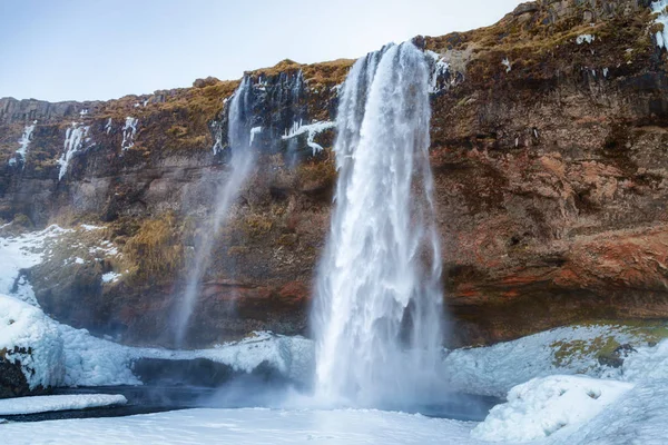 Ισλανδία Seljalandsfoss Καταρράκτη Χειμώνα Στην Ισλανδία Seljalandsfoss Καταρράκτη Χειμώνα — Φωτογραφία Αρχείου