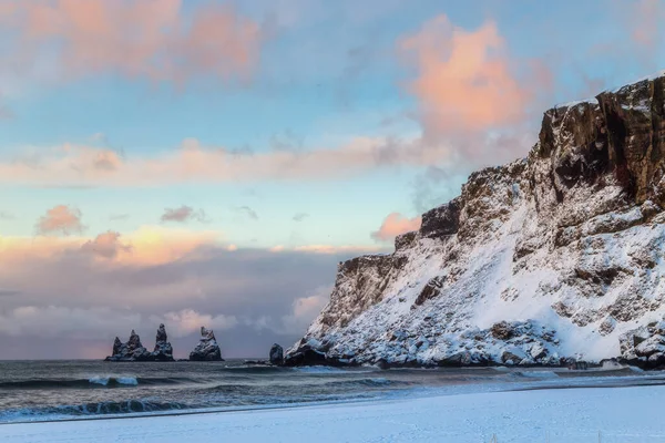 Iceland Winter Trolls Fingers Rock Vik Village Sunset Iceland — Stockfoto