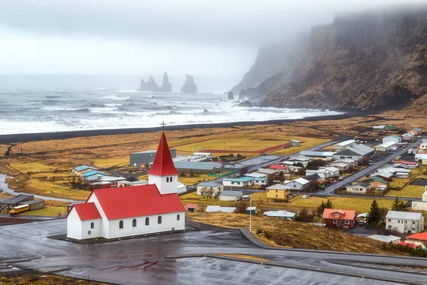 Church Myrdal Vik Village Winter Iceland Storm Southern Iceland — Stock Photo, Image