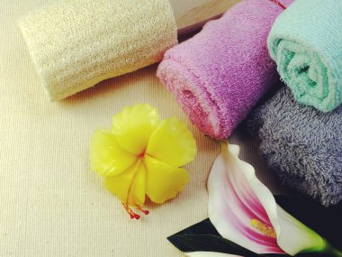 banyo Havlu Üstten Görünüm alanı kopya arka plan ile