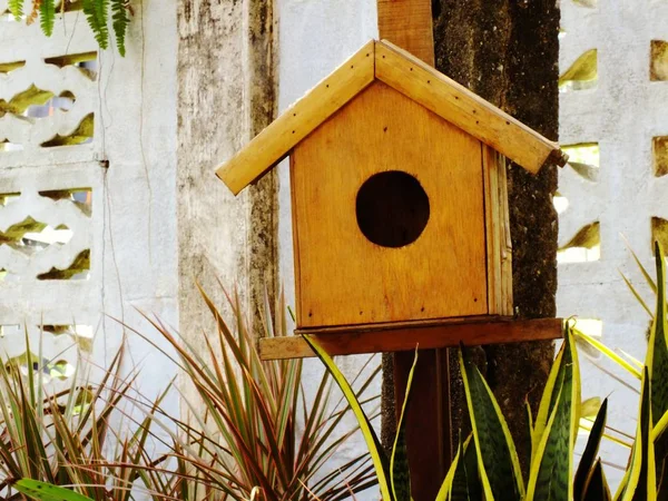Ξύλινο σπίτι πουλιών στον κήπο σε εξωτερικούς χώρους — Φωτογραφία Αρχείου