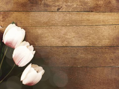 Lale çiçek buketi vintage filtre renk ile ahşap arka plan