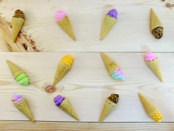 Pastel meringue cookies rainbow with mini cone homemade — Stock Photo, Image