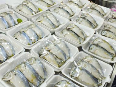 uskumru balık için paketi ile grup pazarda satmak
