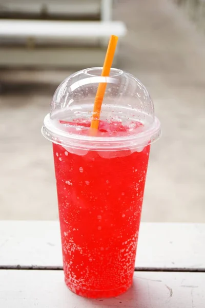 Red Water Soda Plastic Glass — Stock Photo, Image