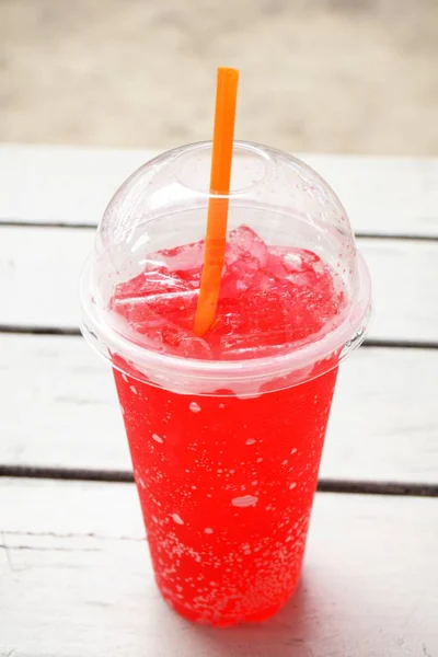 Red Water Soda Plastic Glass — Stock Photo, Image