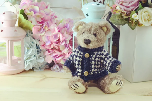 Mooi Interieur Teddybeer Met Verschillende Huis Verwante Objecten — Stockfoto