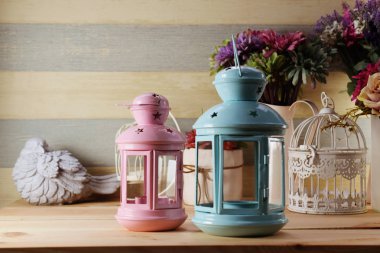 Vintage mum çay ışık ve güzel farklı ev dekorasyonu ilgili nesneler