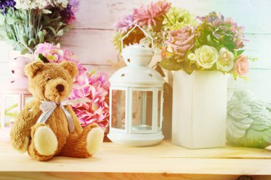 oyuncak ayı ve vintage mum ev dekorasyon nesnesi için öğesi ile ışık