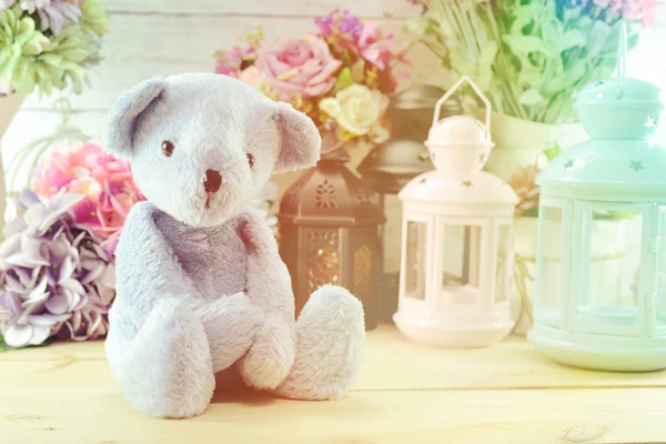 teddy bear and vintage candle light with item for home decoration object