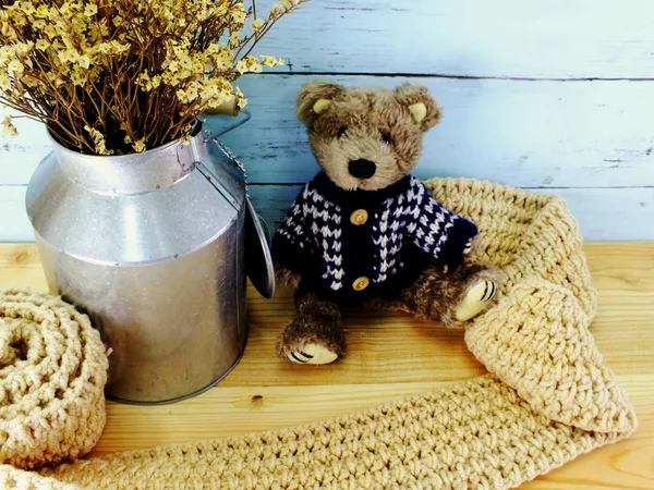 Teddybär Mit Schal Und Kopierraum Hintergrund — Stockfoto