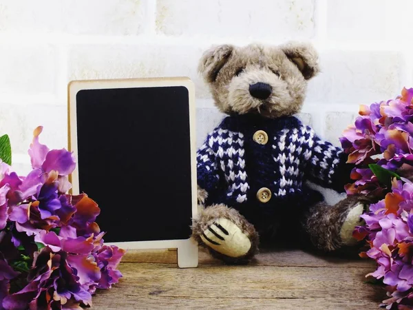 Oso Peluche Marrón Pizarra Espacio Fondo —  Fotos de Stock