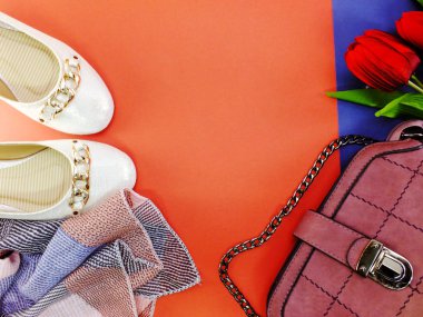 Kırmızı ve mavi zemin üzerine beyaz bale düz Bayan ayakkabıları