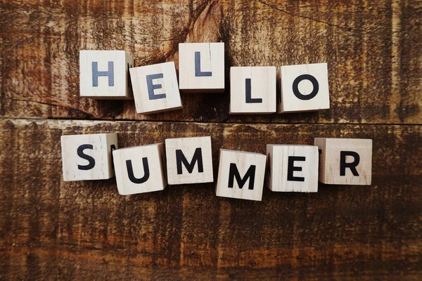 Hello Summer Alphabet Letter Wooden Background — Stock Photo, Image