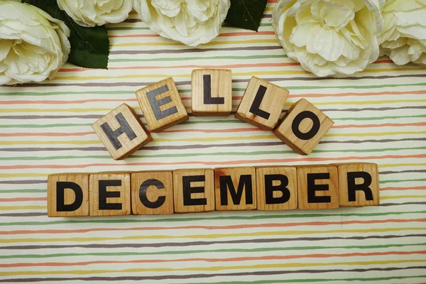 Hallo December Alfabet Letters Kleurrijke Strepen Achtergrond — Stockfoto