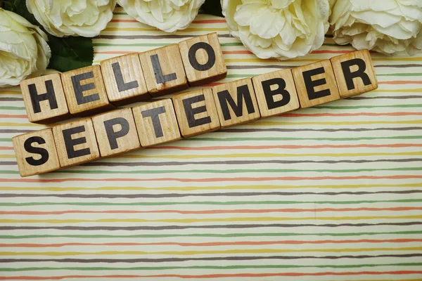 Hallo September Alfabet Letters Met Spatie Kopie Kleurrijke Strepen Achtergrond — Stockfoto