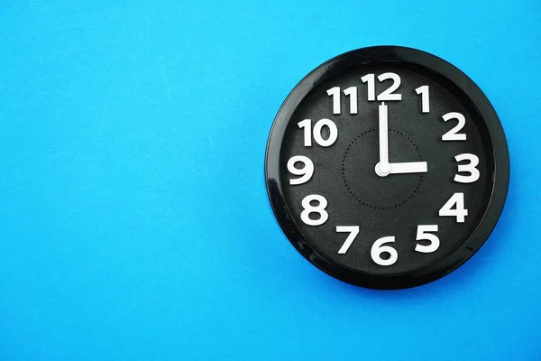 Top View Black Alarm Clock Isolated Blue Background — 스톡 사진