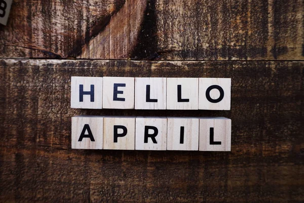 Hello April Alphabet Letter Top View Wooden Background — 스톡 사진