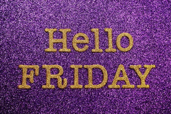 Hello Friday Alphabet Letter Purple Glitter Background — Stock Photo, Image