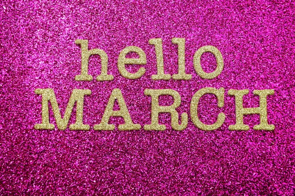 Halo Huruf Alfabet Maret Pada Latar Belakang Pink Glitter — Stok Foto
