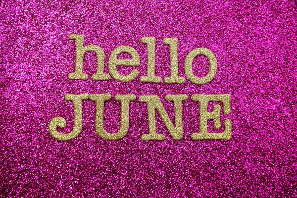 Hello June Alphabet Letters Pink Glitter Background — 스톡 사진