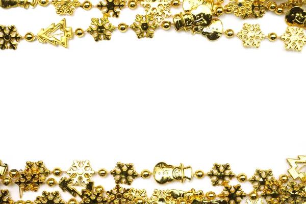 Vakantie Achtergrond Kerst Slinger Gouden Decoratie Witte Achtergrond — Stockfoto