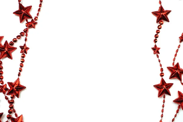 Vakantie Achtergrond Kerst Slinger Rode Decoratie Witte Achtergrond — Stockfoto